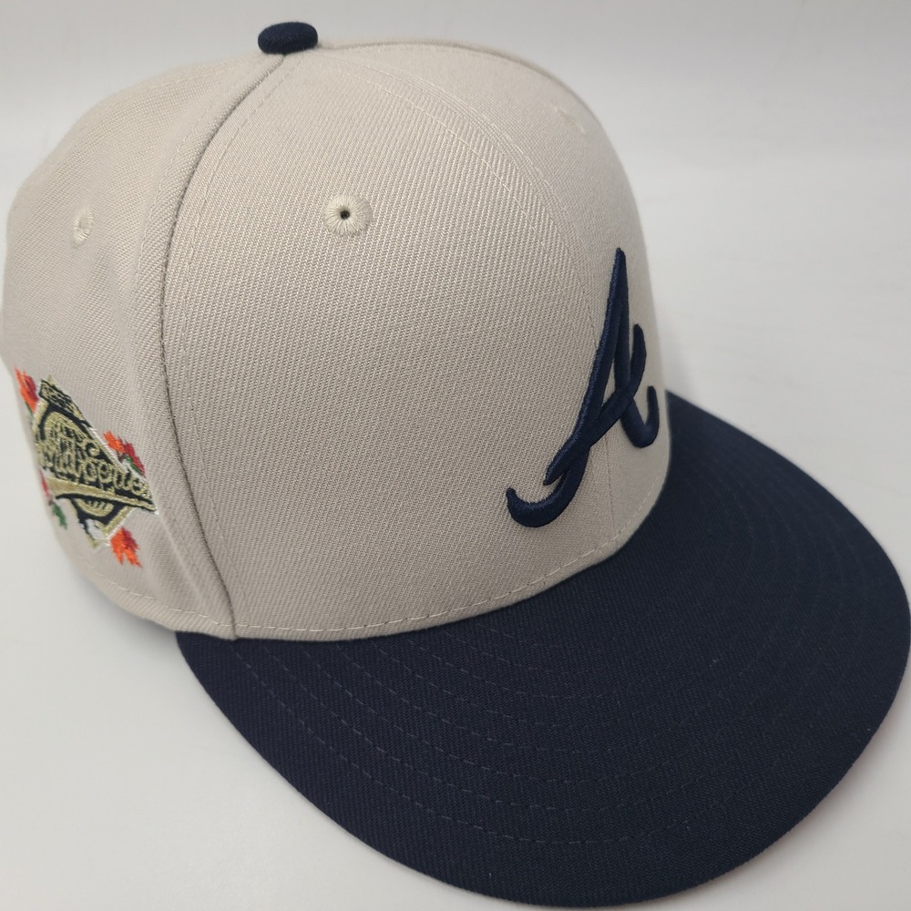 Atlanta Braves Hat Fitted 7 1/8 New Era 59Fifty Beige Blue MLB 1995 World Series